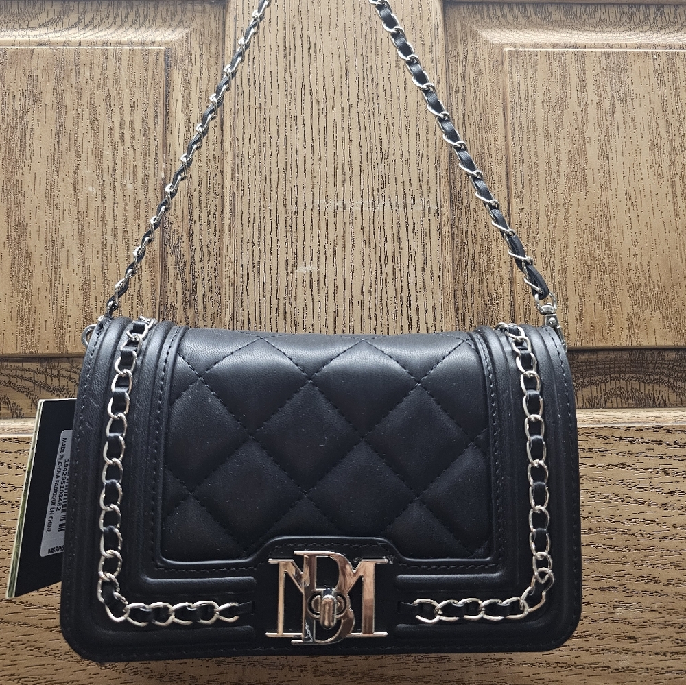 Badgley Mischka Black Quilted Chain Strap Crossbody Handbag NWT - Picture 2 of 15